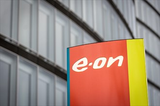 A sign of the company e.on in front of their headquarters in Essen