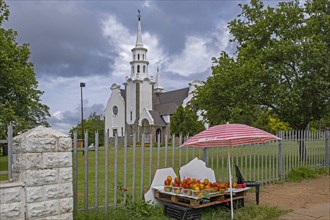Fruit stall in front of the Dutch Reformed Church at the town Piet Retief