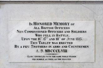 Memorial tablet to commemorate British soldiers who fell during the Battle of Waterloo in the Saint Joseph's church