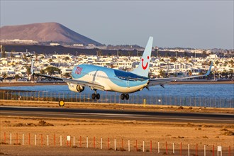 A TUI Boeing 737-800 aircraft with registration G-TAWC at Lanzarote Airport