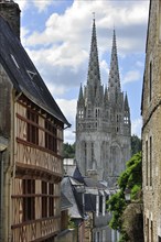 Half-timbered houses and the Quimper cathedral