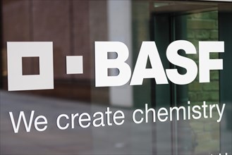 The lettering of the company BASF at their site in Berlin. 04.02.2022.