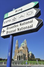 Signpost and the National Basilica of the Sacred-Heart of Koekelberg