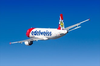 An Airbus A320 aircraft of Edelweiss with registration HB-IJW at Madeira Airport