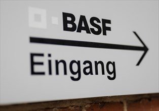 The lettering of the company BASF at their site in Berlin. 04.02.2022.