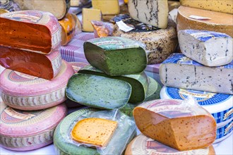 Coloured cheese offered at the Naschmarkt in Vienna