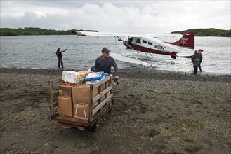 Supplies for the Katmai Wilderness Lodge are delivered by floatplane