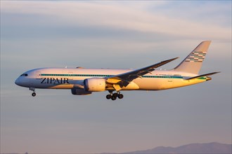 A Boeing 787-8 Dreamliner aircraft operated by Zipair with registration number JA822J at Los Angeles Airport