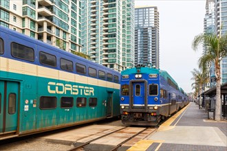 Coaster Passenger Train Railroad at Santa Fe Station in San Diego