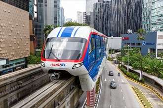 Monorail monorail at Raja Chulan public transport stop in Kuala Lumpur