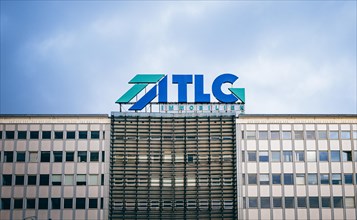 The lettering of the company TLC Immobilien on a vacant house at Alexanderplatz in Berlin. 02.02.2022.