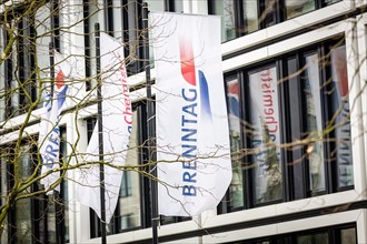 Flags of the Brenntag company in front of their headquarters in Essen