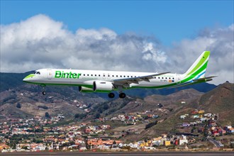 A Binter Embraer 195 E2 aircraft with registration EC-NPU at Tenerife Airport