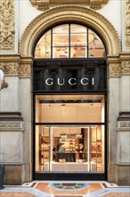 Shop window of the luxury shop GUCCI in Galleria Vittorio Emanuele II