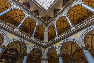 Skylight and round arches in the entrance hall of the University and Museum of Applied Arts
