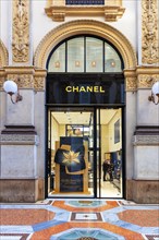 Shop window of the luxury shop CHANEL in Galleria Vittorio Emanuele II