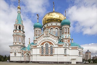 The colourful Dormition Cathedral in Omsk