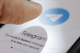 Symbolic photo: The logo of the instant messaging service Telegram is seen on a smartphone. Berlin