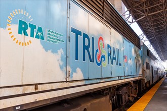 Tri-Rail Logo on a Regional Train Railroad in Miami Station