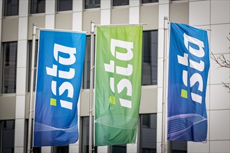 Flags of the company ista at their headquarters in Essen