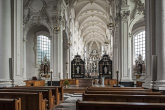 Interior and altar of the Baroque church of the Premonstratensian Averbode Abbey