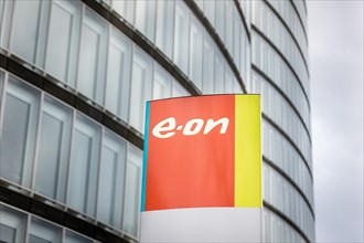 A sign of the company e.on in front of their headquarters in Essen