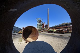 View from a slag ladle onto the blast furnace of the Henrichshuette