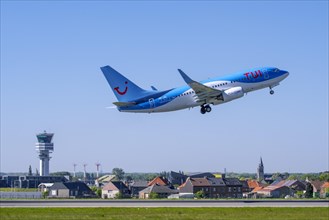 Boeing 767-304 from TUI Airways taking off from runway at the Brussels-National airport