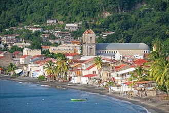 View over the town Saint-Pierre and Cathedral of Our Lady of Assumption on the French island of Martinique in the Caribbean Sea