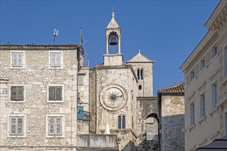 Church of Our Lady of the Bell Tower and 11th century municipal clock at Pjaca Square in the city Split