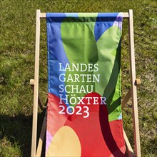 Lettering Landesgartenschau Hoexter 2023 on a deck chair