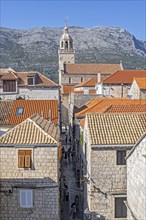 View over houses and the Cathedral of St. Mark in the Old Town Kor? ula on the island Kor? ula in the Adriatic Sea