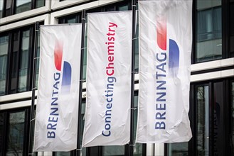 Flags of the company Brenntag at their headquarters in Essen