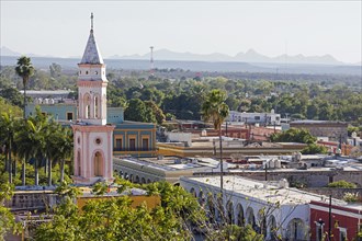 View over the city El Fuerte and the Church of Sacred Heart of Jesus
