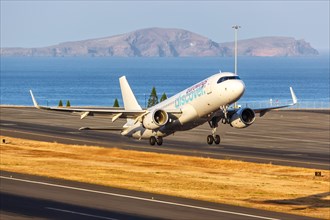An Airbus A320 aircraft of Eurowings Discover with the registration D-AIUU at Madeira Airport