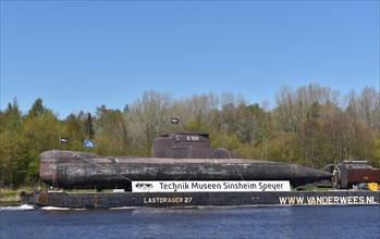 Submarine U 17 on a pontoon in the Kiel Canal