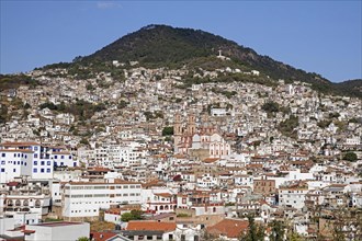 View over the colonial city centre of Taxco de Alarcon and the Church of Santa Prisca