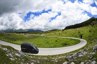 Motorhome driving on the Campo Imperatore pass road
