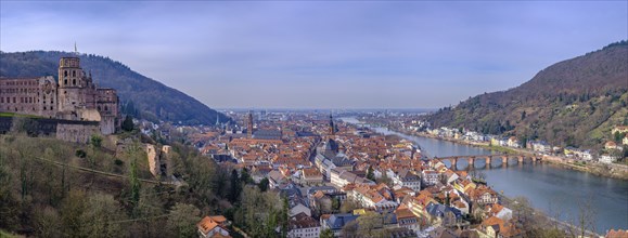 View of the castle ruins and the historic old town of Heidelberg