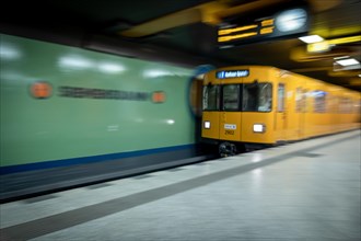 A BVG underground train enters Siemensdamm station in Siemensstadt in Berlin