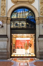 Shop window of the luxury shop PRADA in the Galleria Vittorio Emanuele II