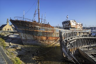 Ship wrecks of old wooden trawler fishing boats