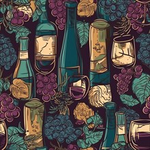 Seamless tile illustration of wine and grapes theme