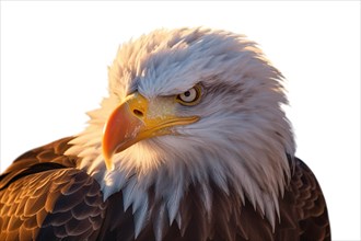 Close-up of an american bald eagle head isolated on a white background