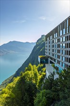 Hotel Five Stars Buergenstock over Lake Lucerne and Mountain in Sunny Day in Buergenstock