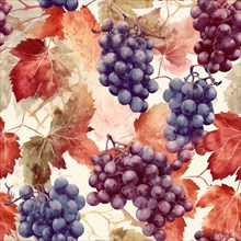 Seamless tile illustration of fresh grapes on the vine