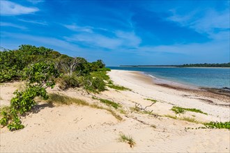 Long sandy beach on a little islet in Marinho Joao Vieira e Poilao National Park