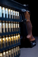 Elegant Semiautomatic 9mm Handgun with Swiss Helvetia Symbol Leaning on Bullet Ammunition in Switzerland