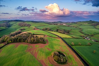 Sunset over Fields and Farms from a drone