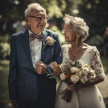 Elderly bride and groom
